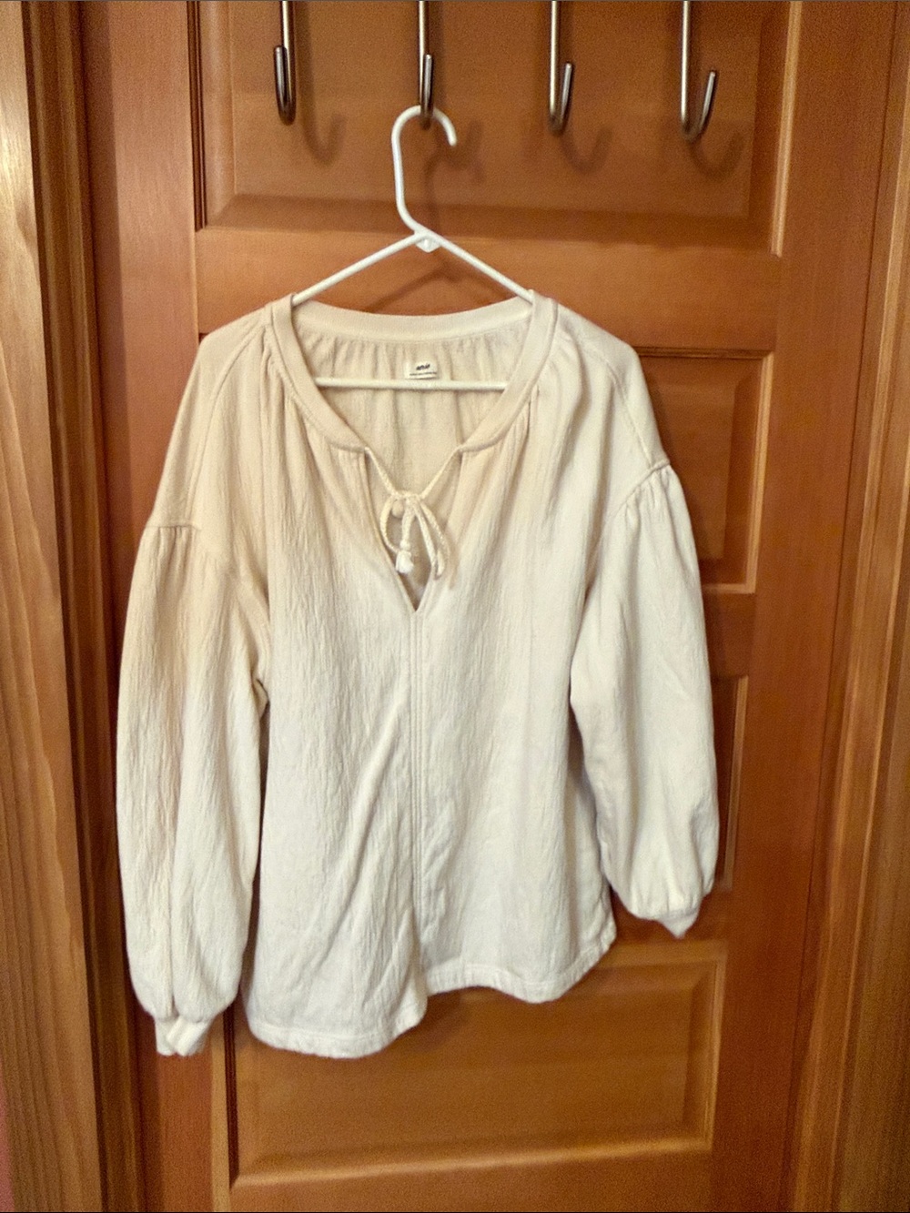 aerie Cream Tie-Neck Peasant Blouse